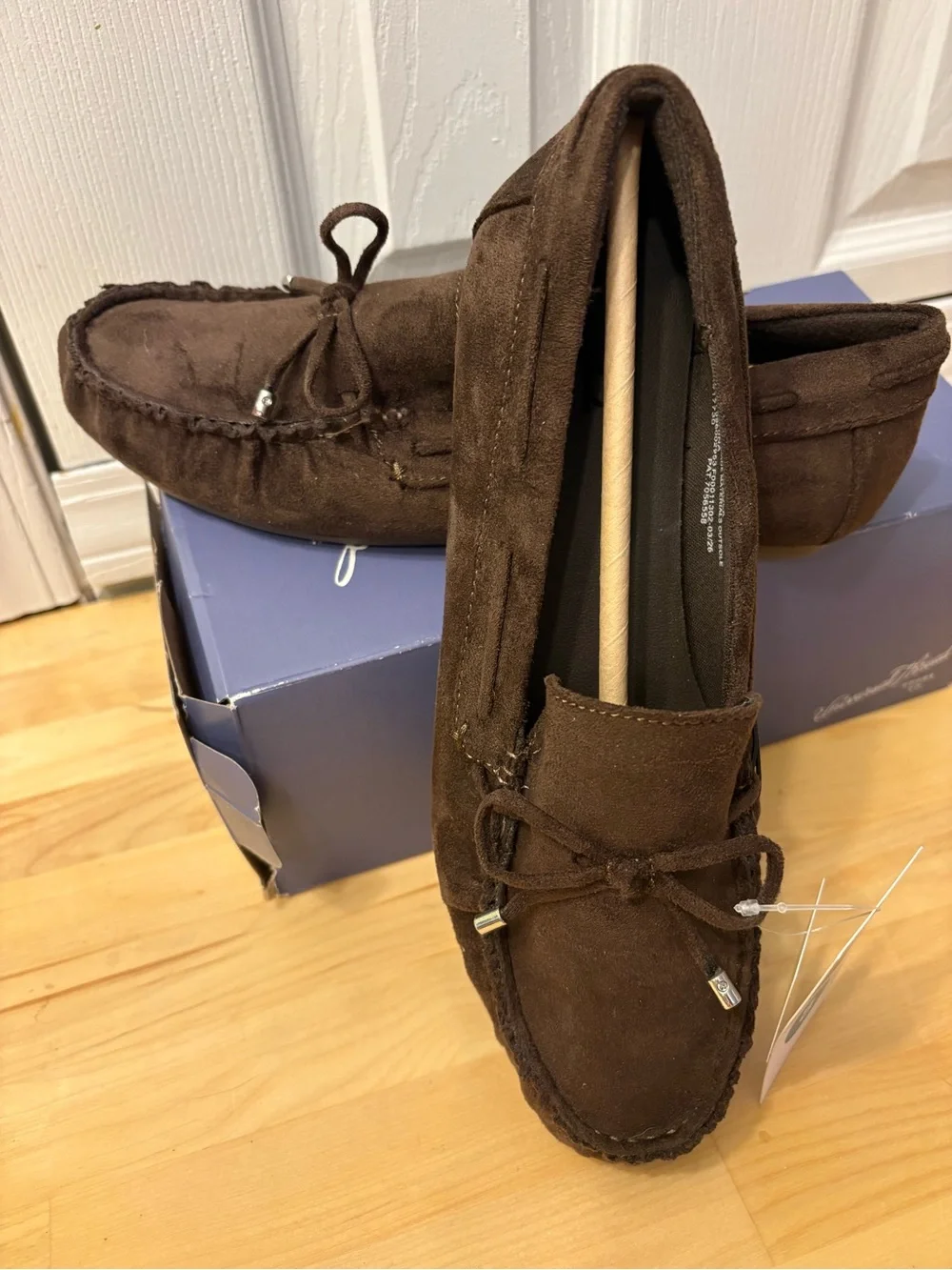Universal Thread Dark Brown Suede Moccasin Loafers with Tie Detail